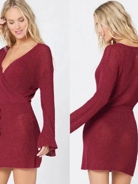 l*space Other - l*space Crimson Wrap Knit Swim Dress Cover Up with Tie Waist